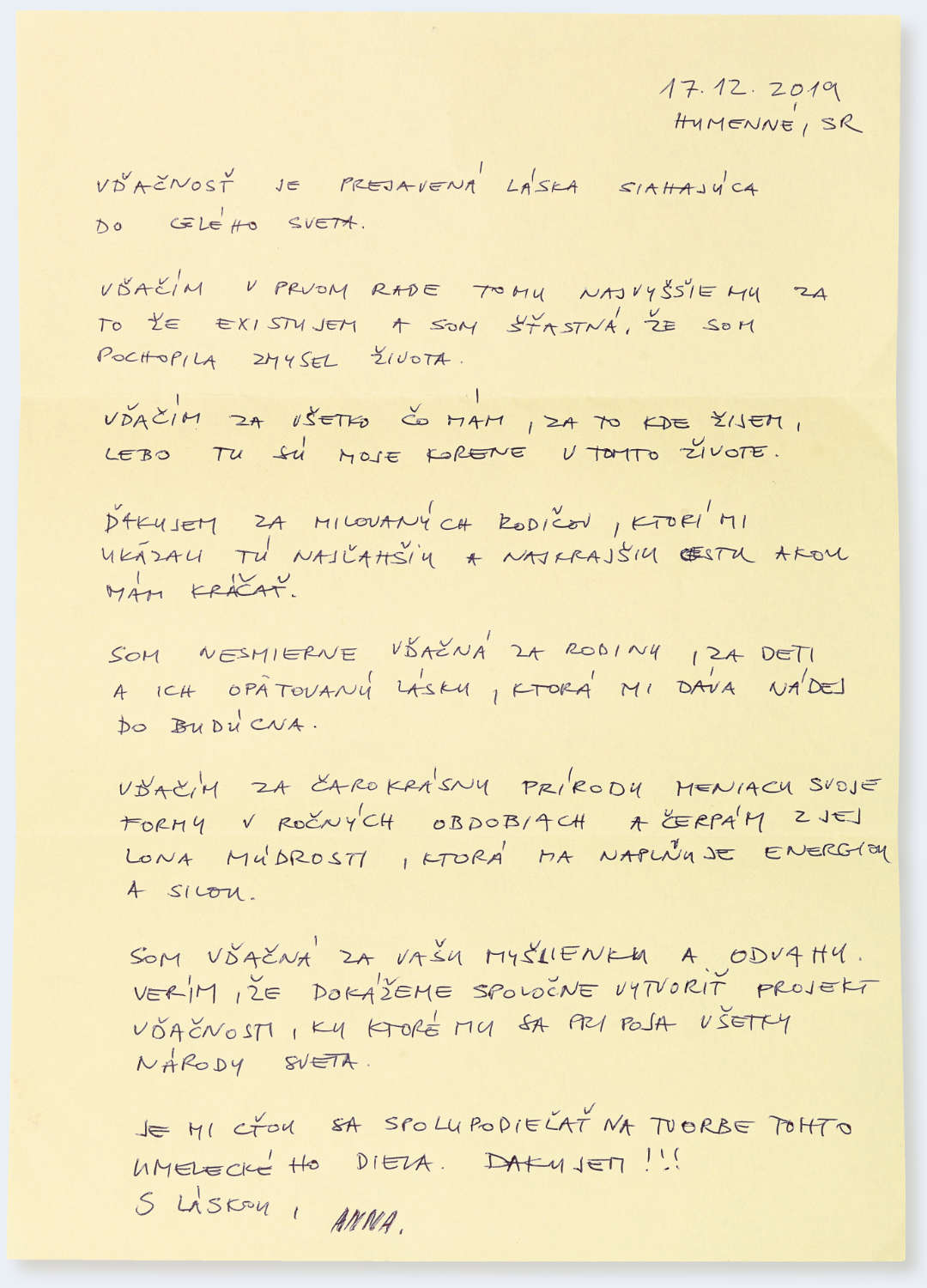 Česká vděčnost - dopis