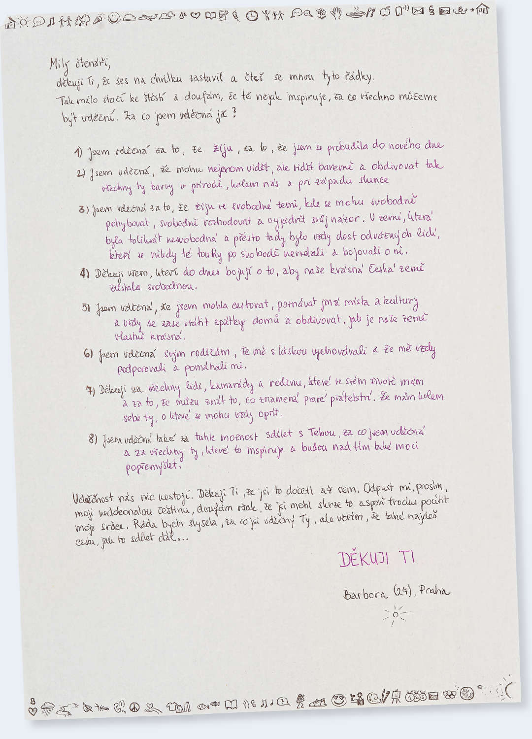 Česká vděčnost - dopis