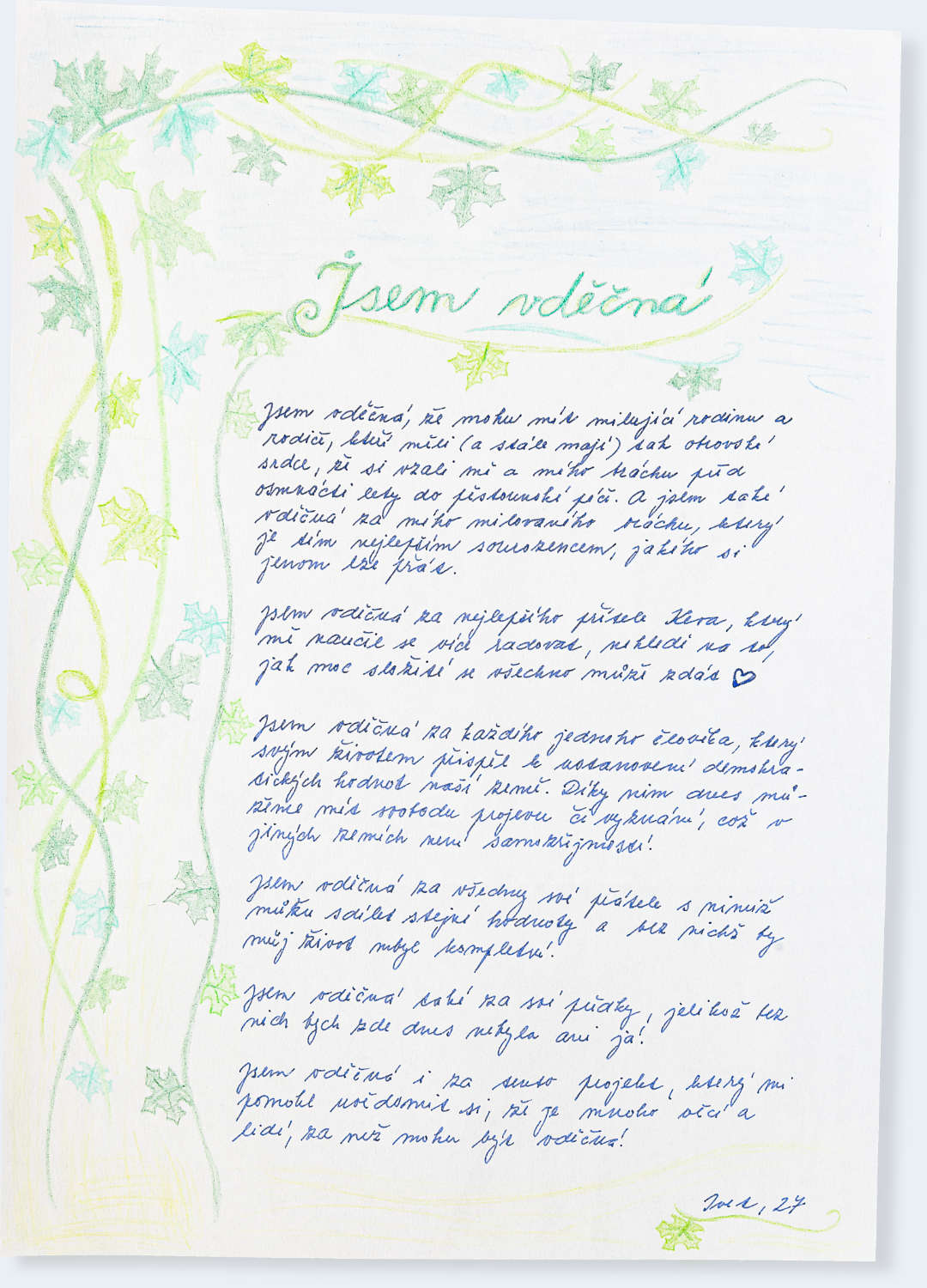 Česká vděčnost - dopis