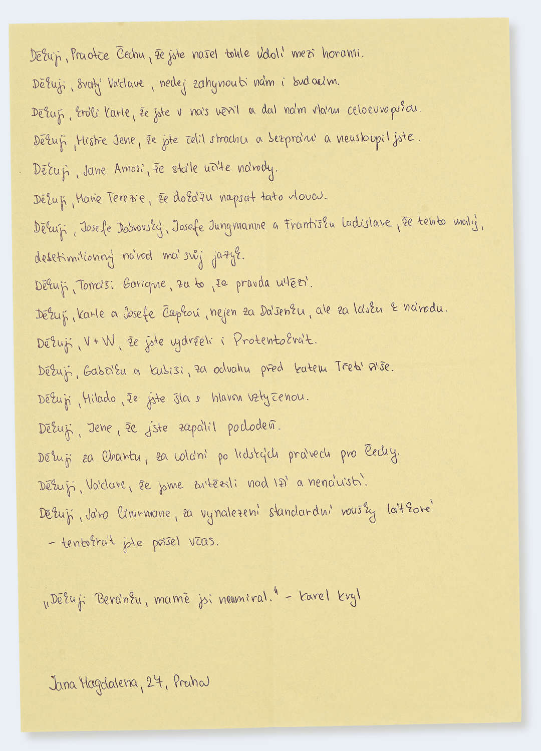 Česká vděčnost - dopis