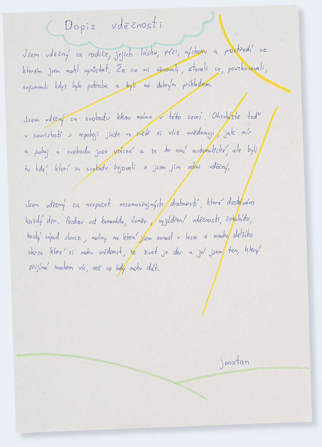 Česká vděčnost - dopis