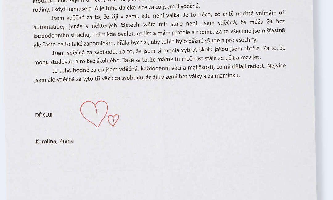 Česká vděčnost - dopis