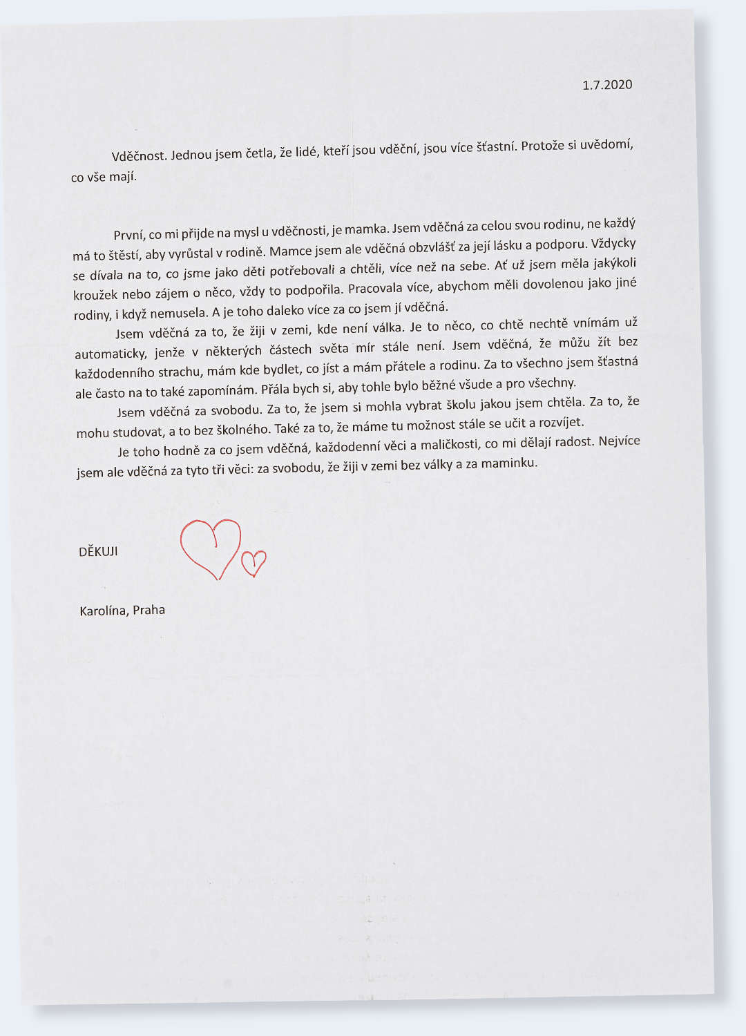 Česká vděčnost - dopis