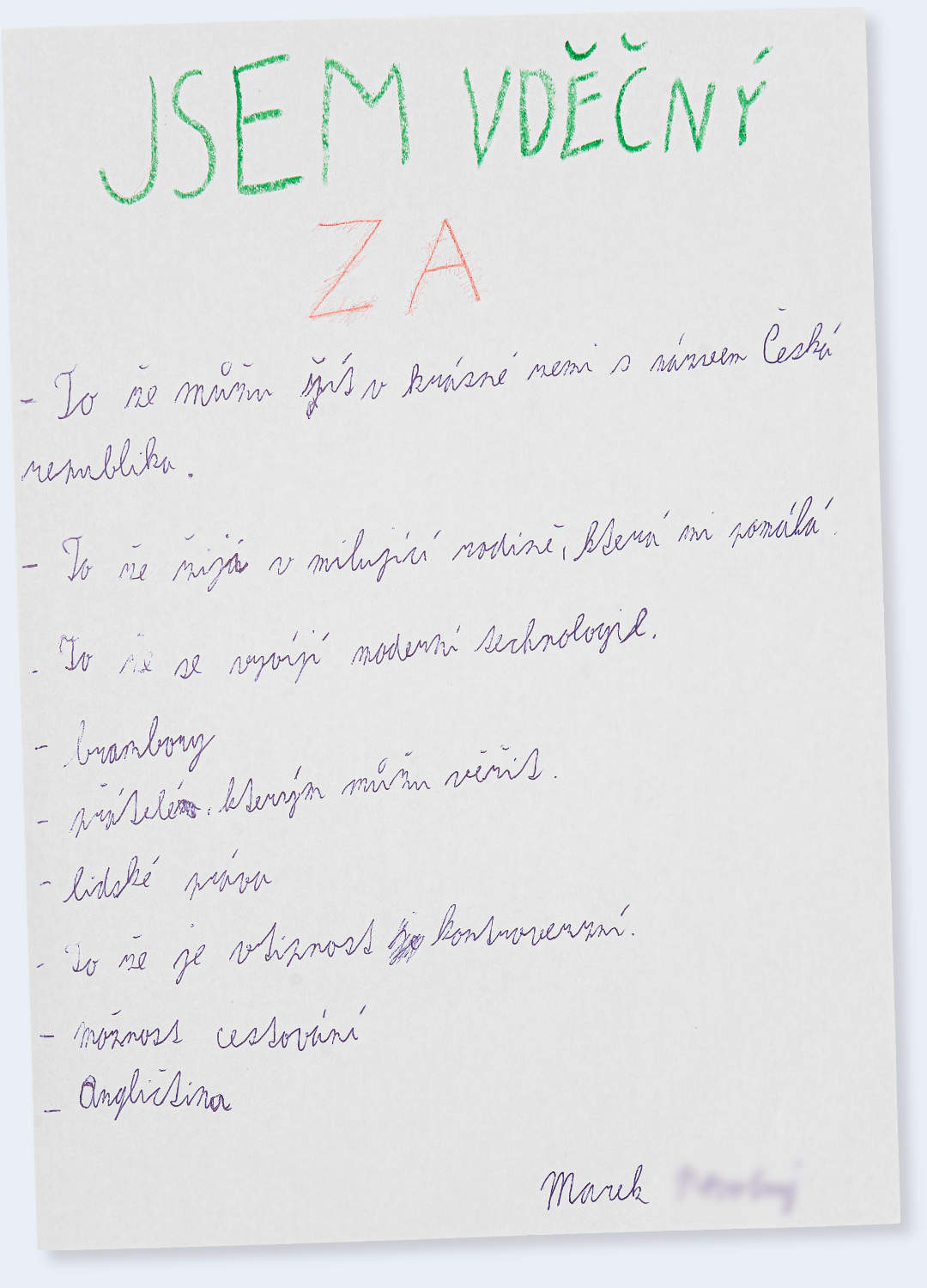 Česká vděčnost - dopis