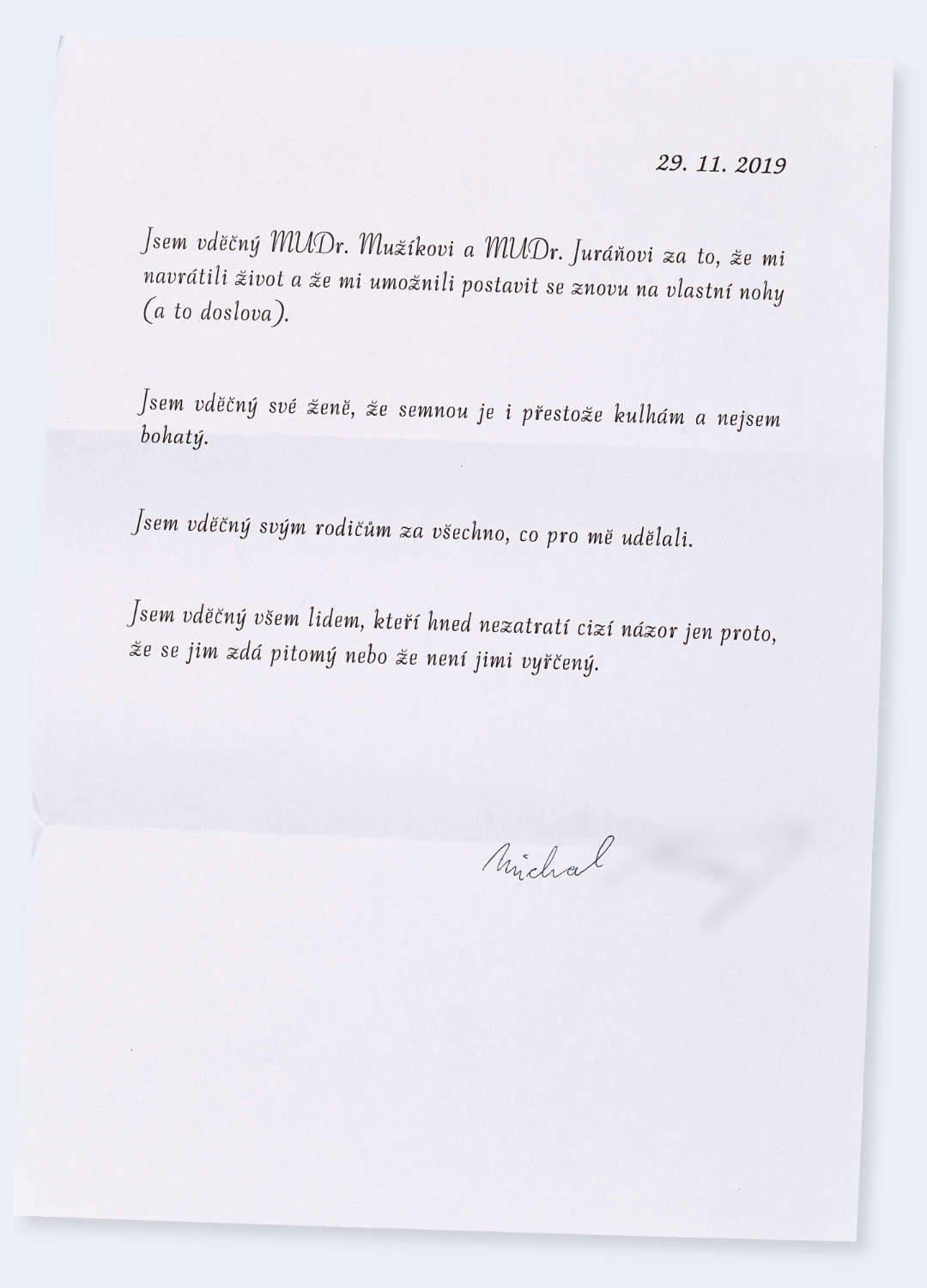 Česká vděčnost - dopis